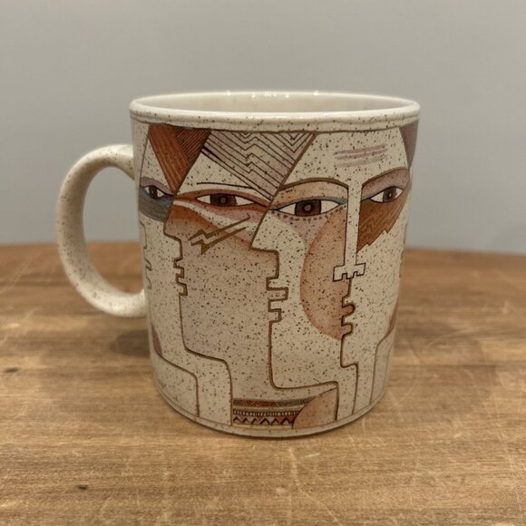 Laurel Burch 1990 Native Spirit Face Painting Mug Coffee Cup 18K Gold Leaf VTG - Picture 1 of 4